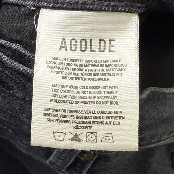 AGOLDE Riley Long Straight Jeans Sz 25 Black High Rise Ankle Button Fly Stretch - Picture 10 of 13